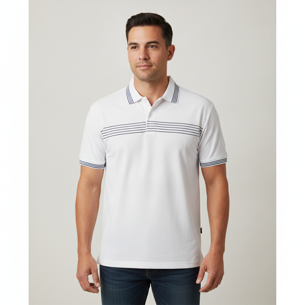 Polo 1492 Rayado de Mangas Cortas para Caballeros con modelo (AI)