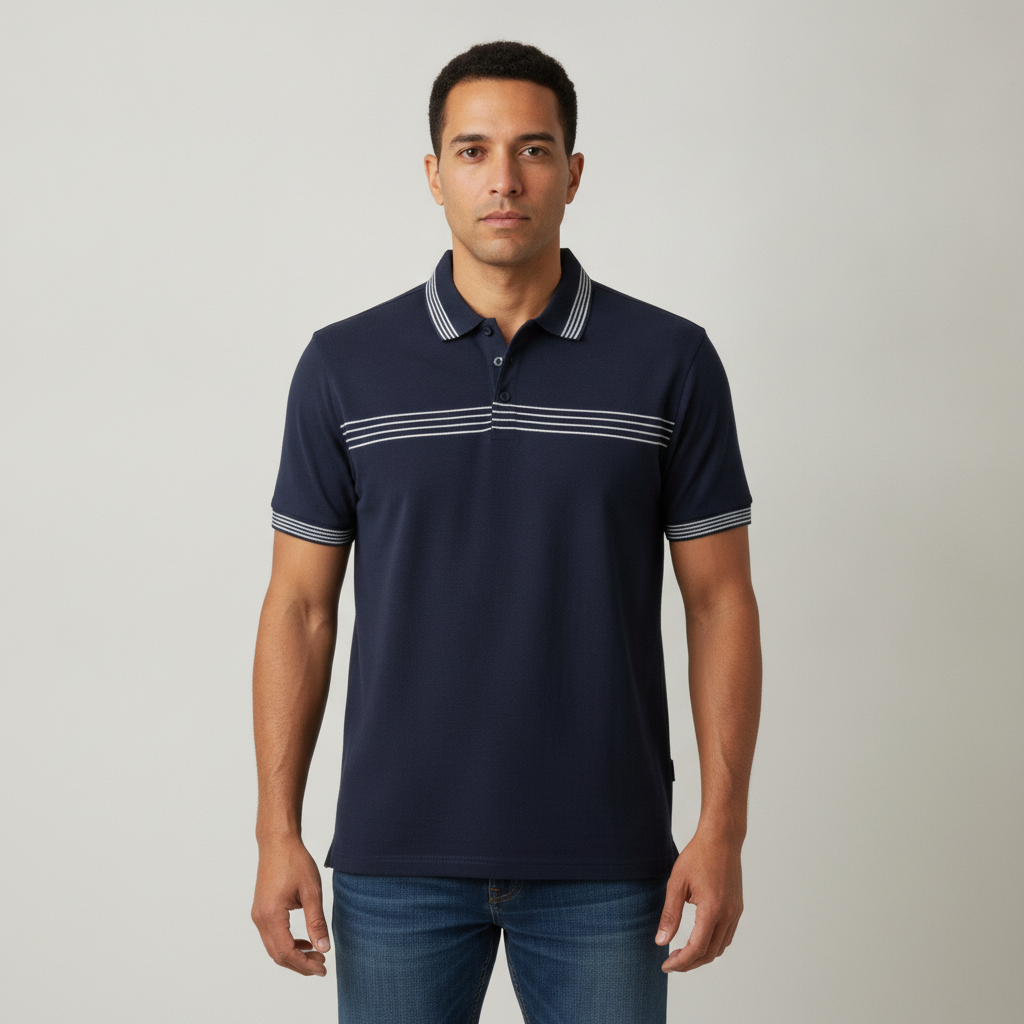 Poloshirt 1492 de Rayas Mangas Cortas para Caballeros con modelo (AI)