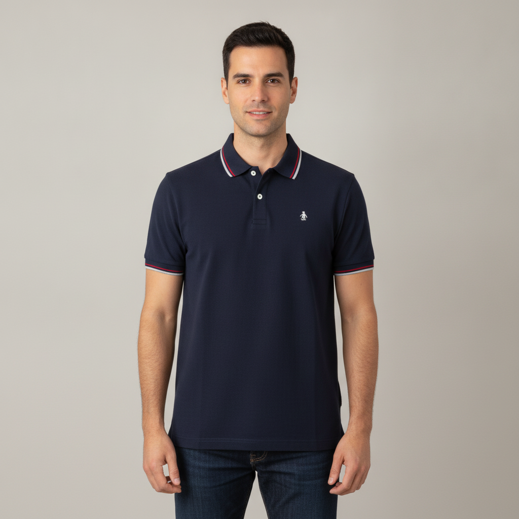 Polo Liso de Mangas Cortas 1492 para Caballeros con modelo (AI)