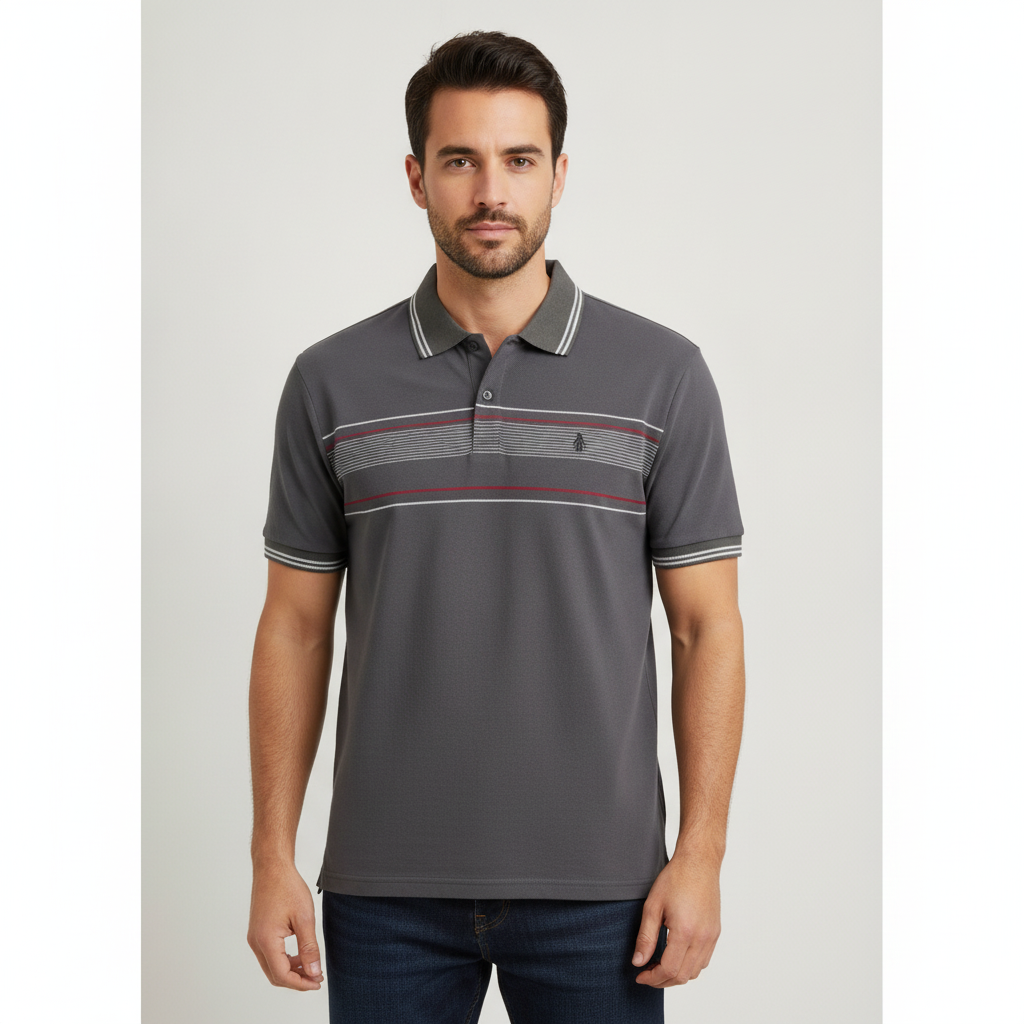 Poloshirt 1492 de Rayas con Mangas Cortas para Caballeros con modelo (AI)
