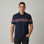 Poloshirt 1492 de Rayas Mangas Cortas para Caballeros con modelo (AI)