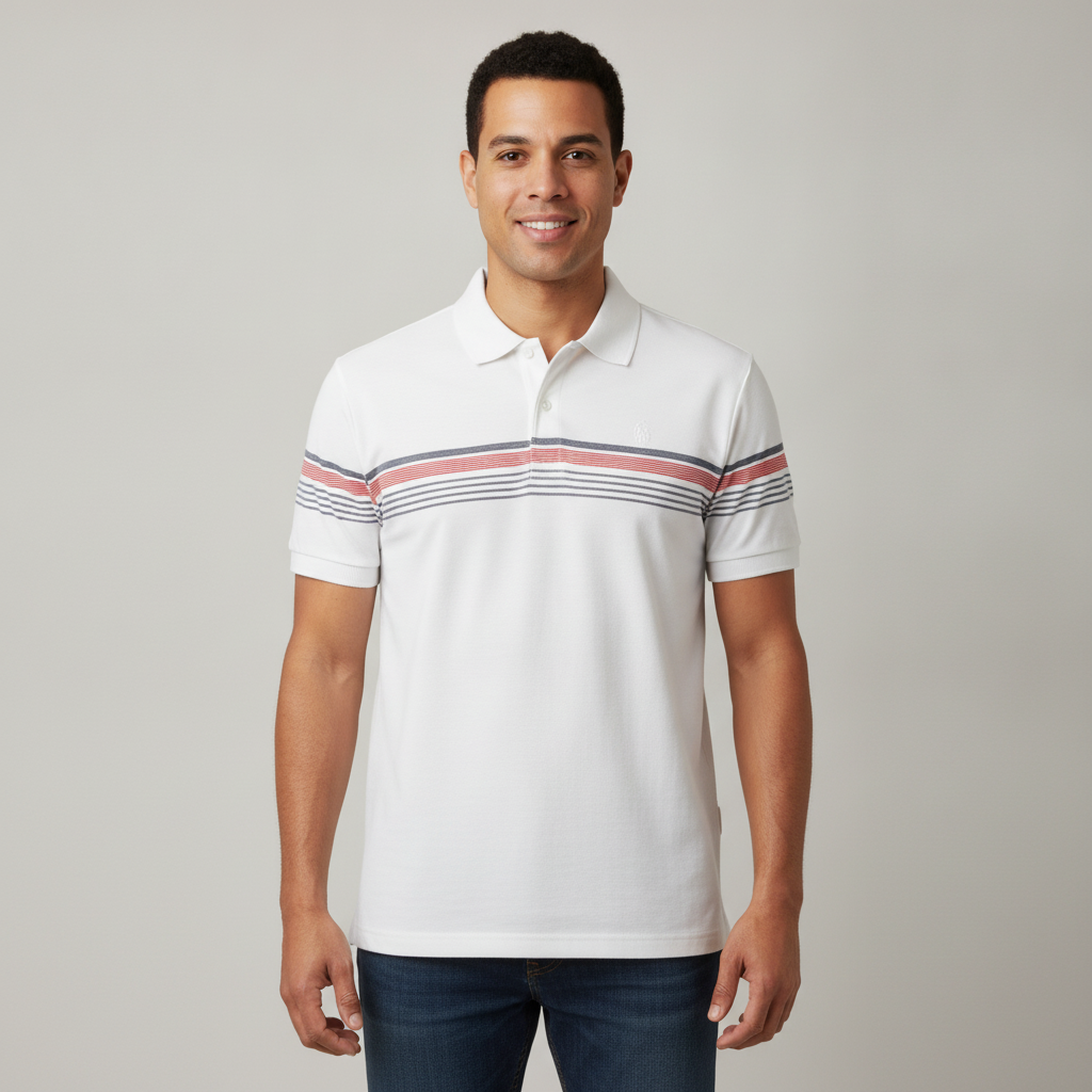 Poloshirt 1492 de Rayas de Mangas Cortas para Caballeros con modelo (AI)