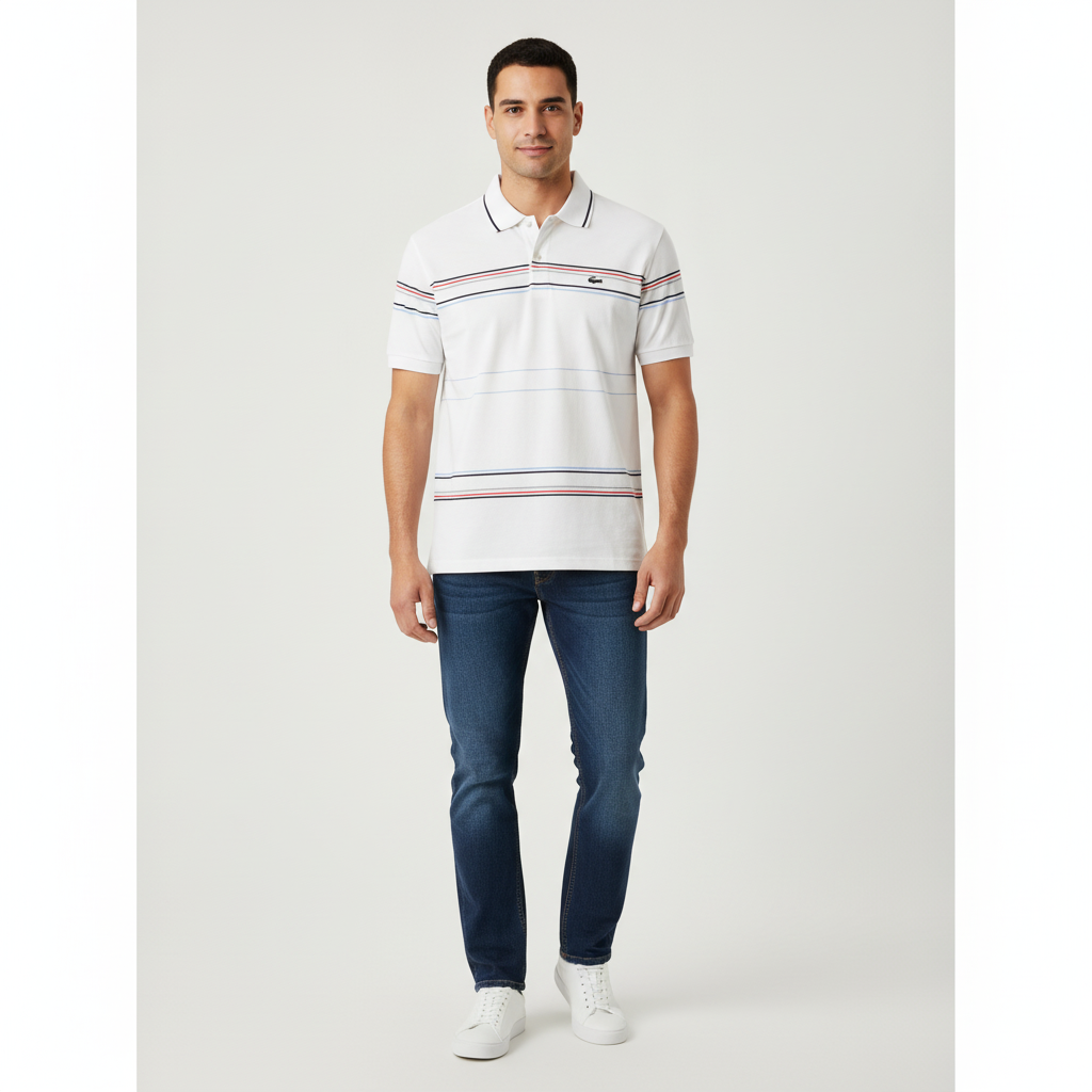 Poloshirt 1492 Rayas Mangas Cortas para Caballeros con modelo (AI)