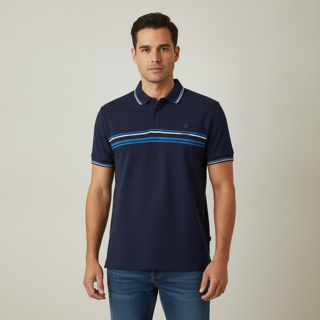 Poloshirt 1492 para Caballeros con Rayas y Mangas Cortas con modelo (AI)