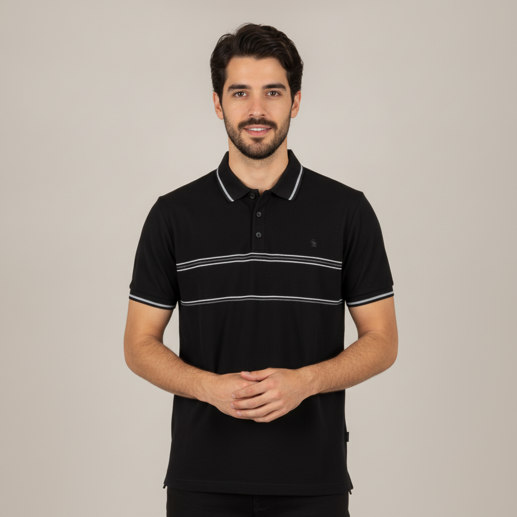 Polo 1492 de Mangas Cortas con Rayas para Caballeros con modelo (AI)