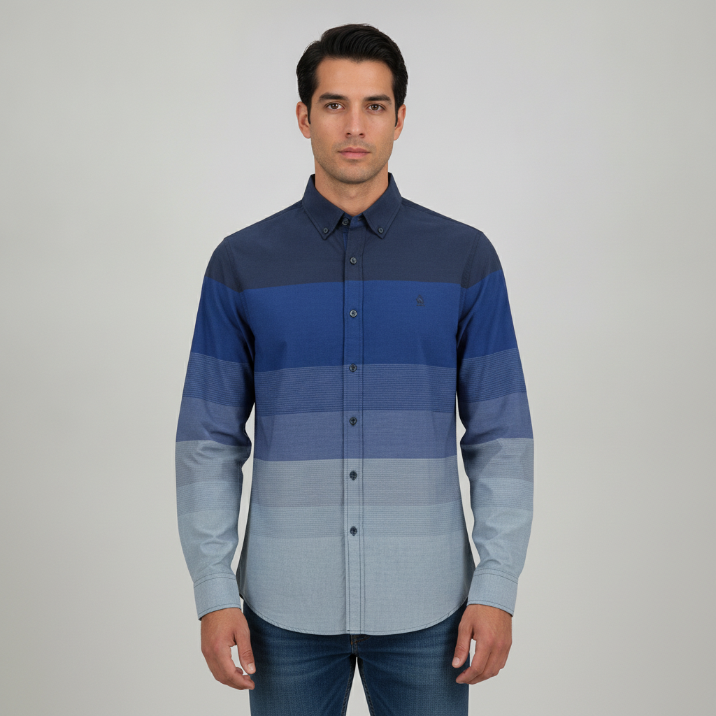 Camisa 1492 de Rayas de Mangas Largas para Caballeros con modelo (AI)