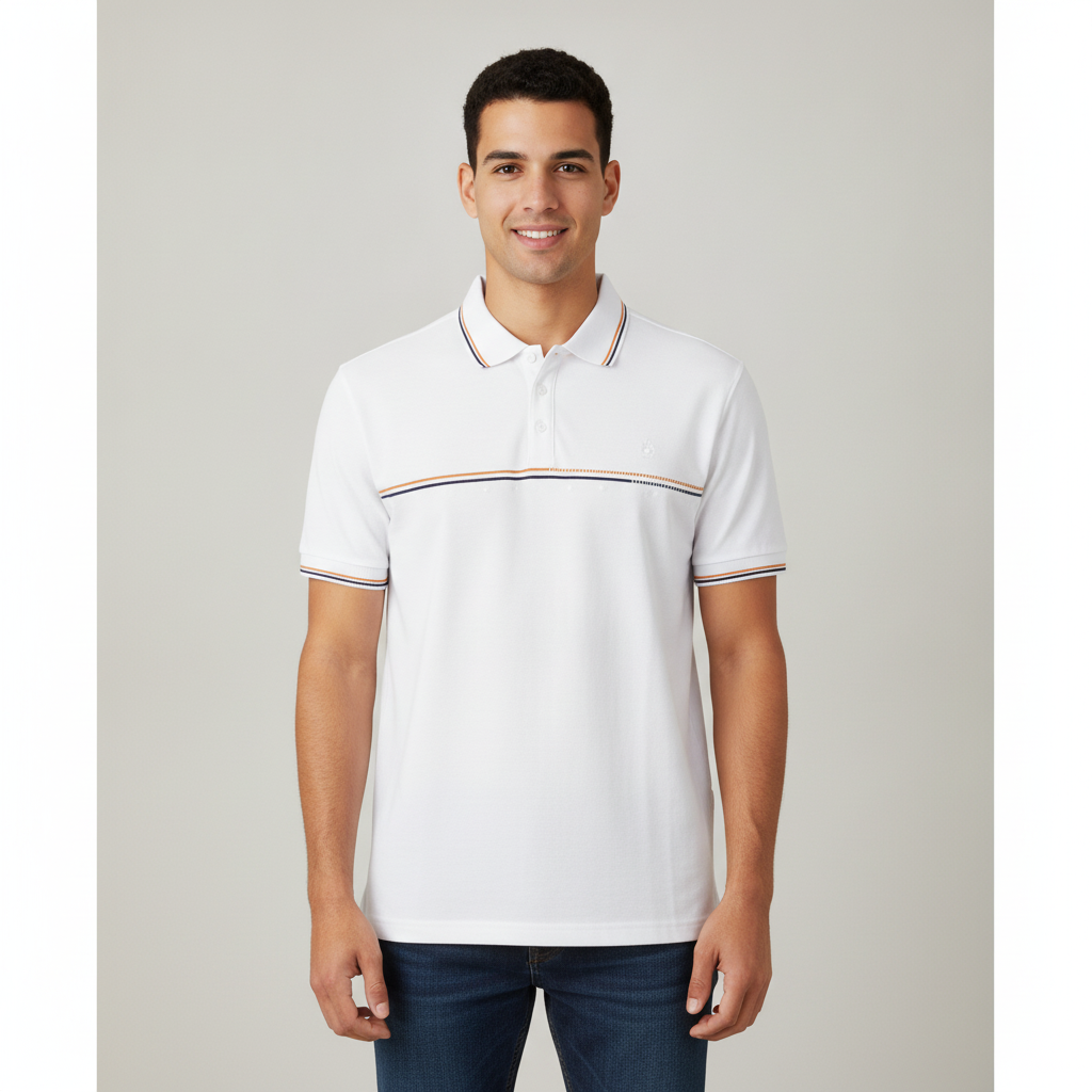 Poloshirt 1492 de Mangas Cortas con Rayas para Caballeros con modelo (AI)