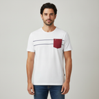 Camiseta 1492 de Rayas con Bolsillo y Mangas Cortas para Caballeros con modelo (AI)