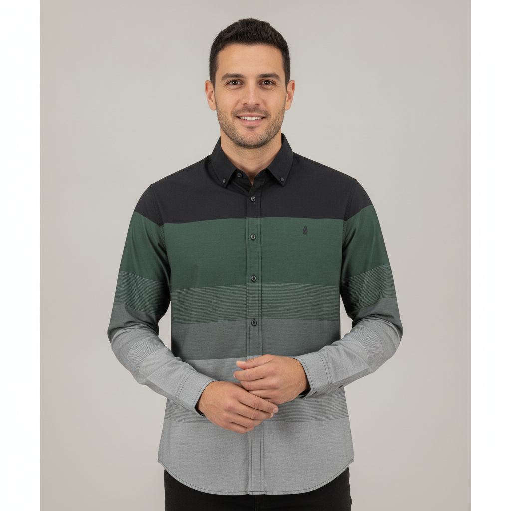 Camisa 1492 de Mangas Largas con Rayas para Caballeros con modelo (AI)