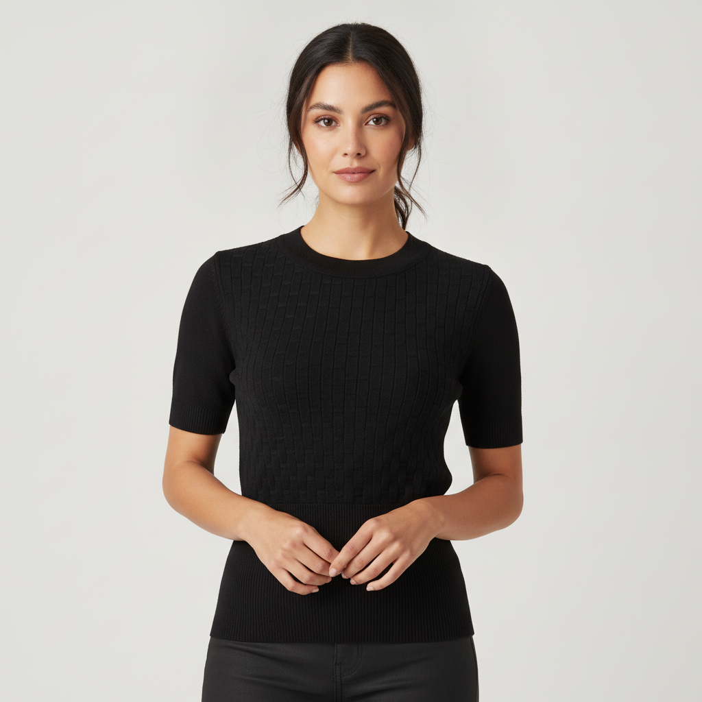 Sweater Rio + Rain Mangas Cortas para Damas con modelo (AI)