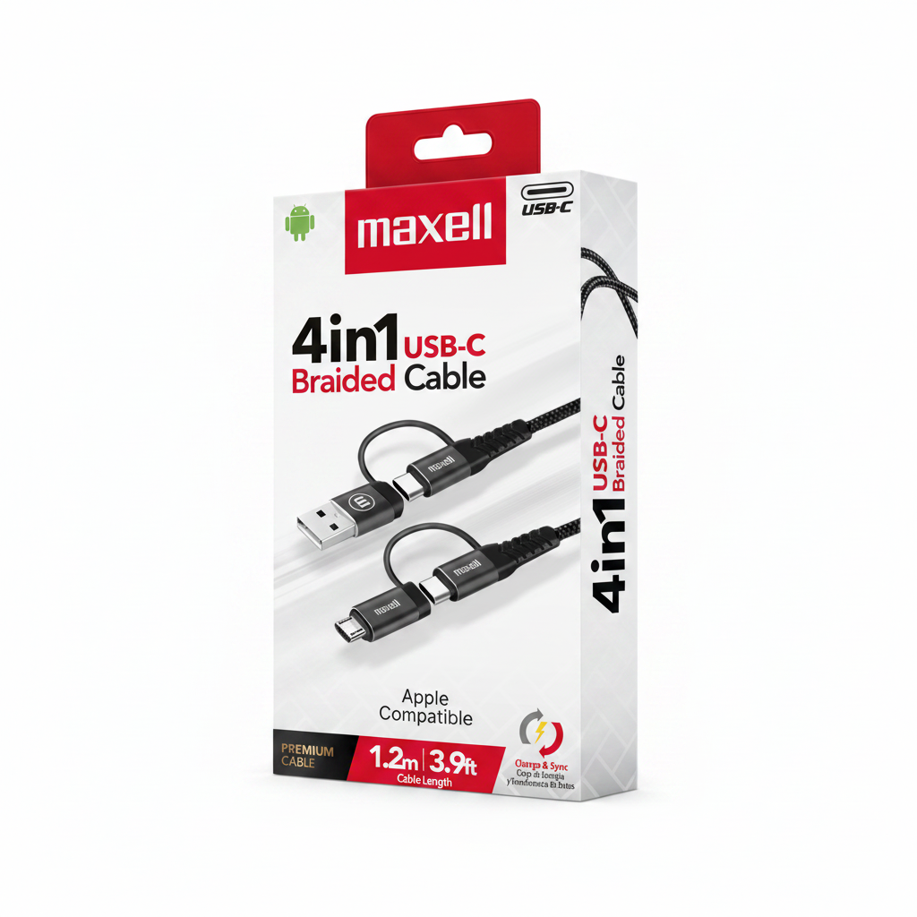 CABLE MAXELL 39FT MULTI 4 IN 1 MICRO USBLIGHTNINGUSBC