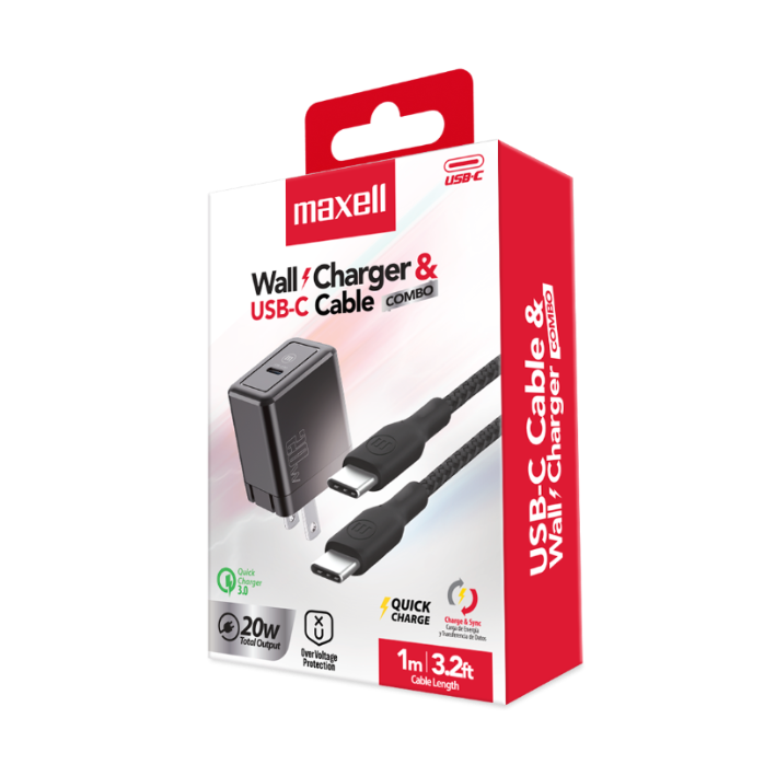 CARGADOR MAXELL WALL CHARGER 20W PD USBC WITH CABLE USBC TO USBC