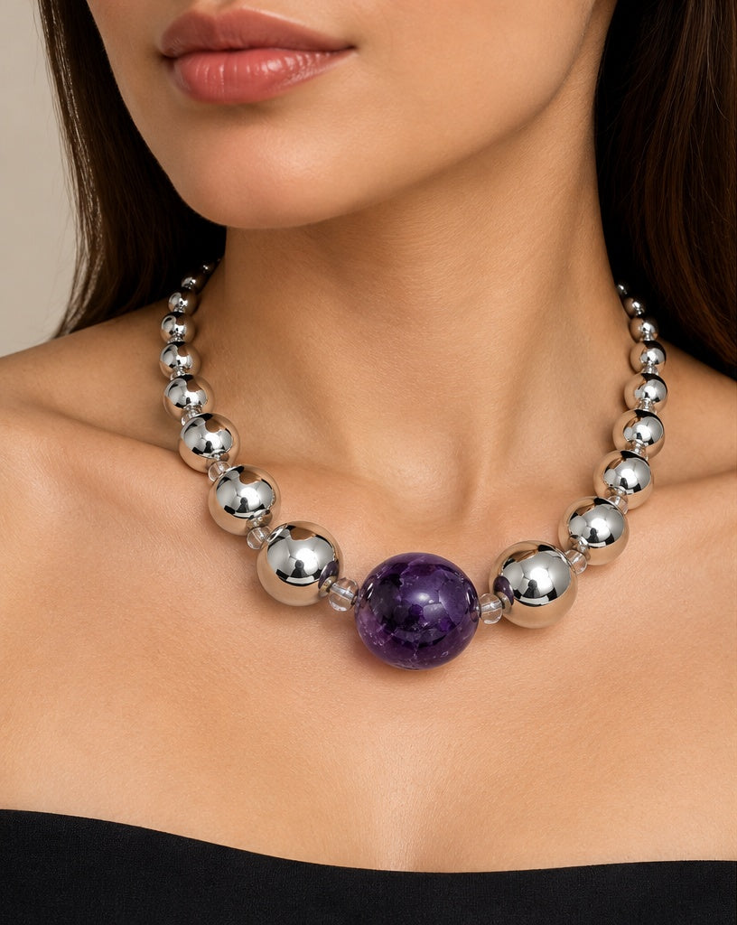 Collar de esfera de plata 925 con Gema central de Bolivianita