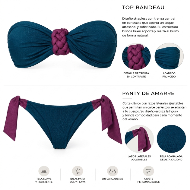 Top Bandeau Trenza & Panty de Amarre
