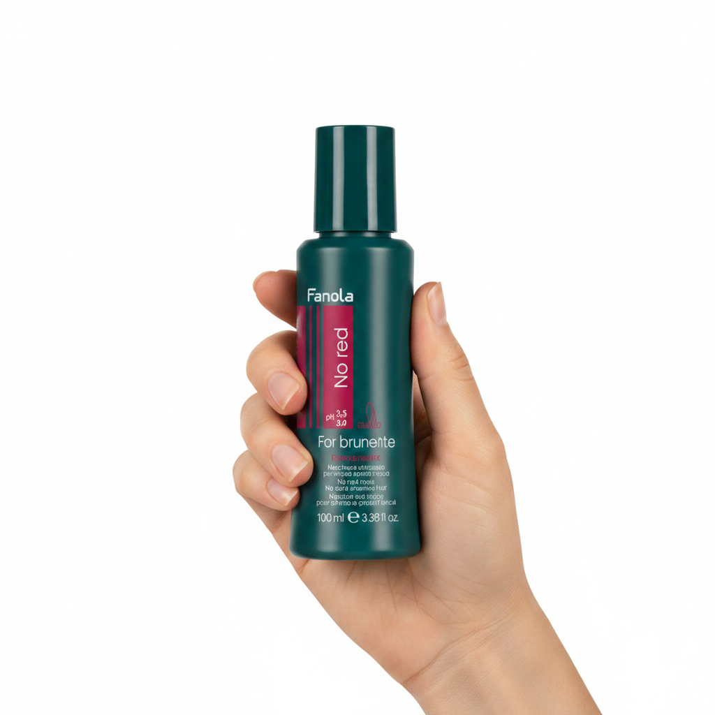 Fanola No Red For Brunette Mask 100ml sostenido por una mano