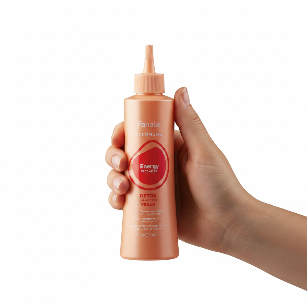 Fanola Vitamins Energy Be Complex Detox sostenido por una mano