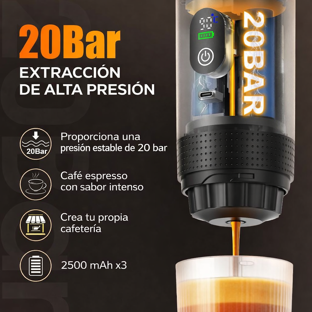 Cafetera Portátil Espresso 3 en 1 con Batería Recargable