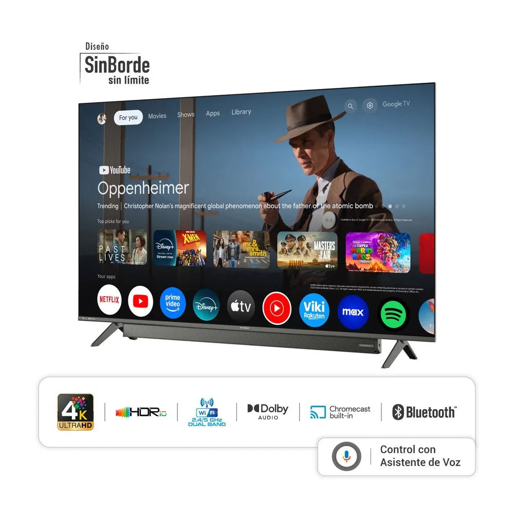 Televisor Inteligente Hyundai 55 Pulgadas QLED 4K Google TV Con Barra De Sonido Incorporado