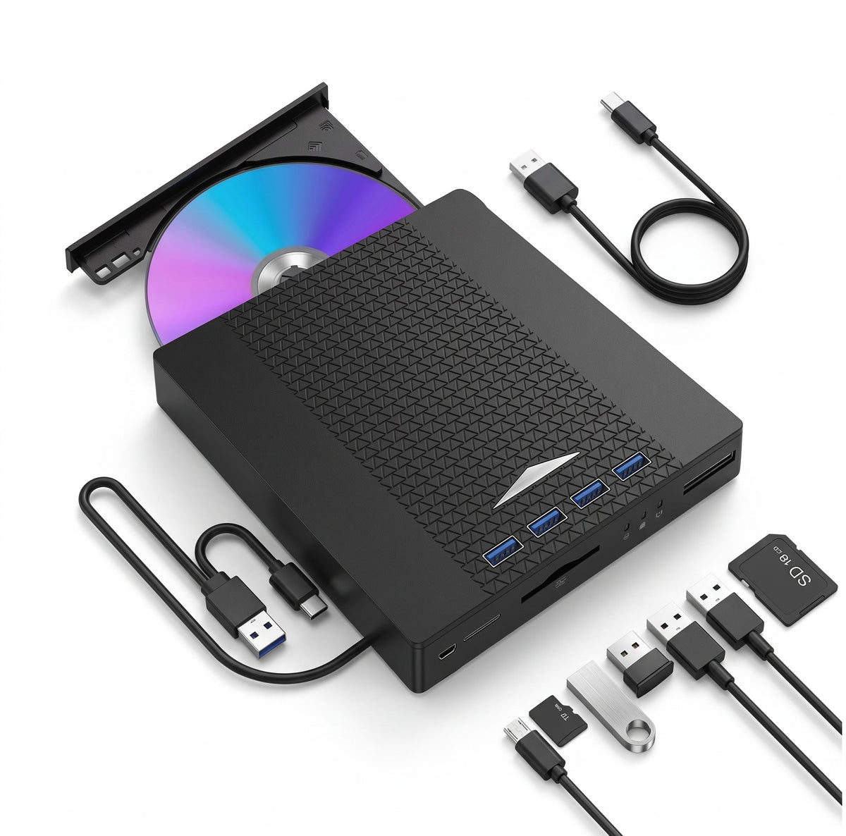 Unidad Externa CD/DVD USB 3.0 7 en 1 con Hub USB y Lector SD