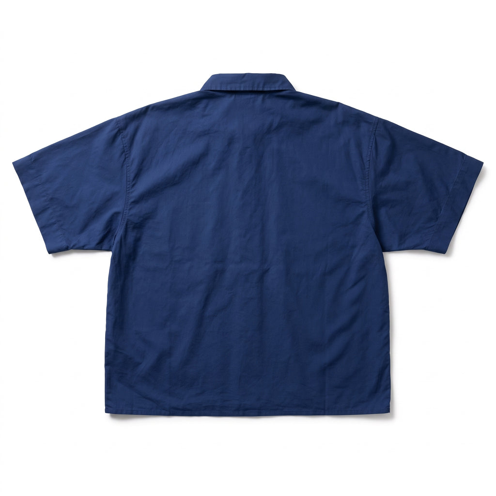 Short Sleeve Shirt Collar Blouse - Blue