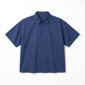 Short Sleeve Shirt Collar Blouse - Blue