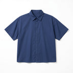 Short Sleeve Shirt Collar Blouse - Blue