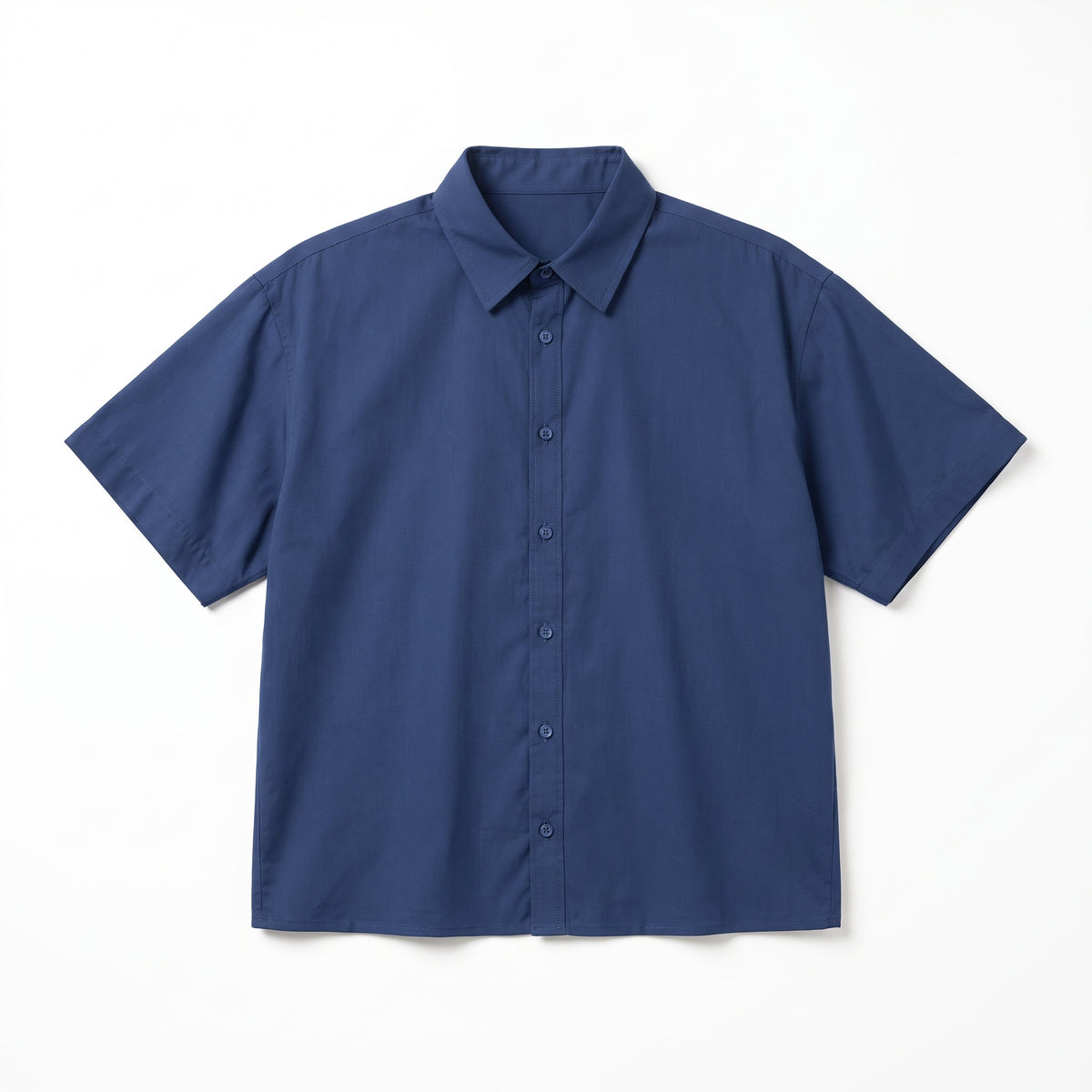 Short Sleeve Shirt Collar Blouse - Blue