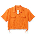 Shirt Collar Short Sleeve Blouse - Orange