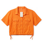Shirt Collar Short Sleeve Blouse - Orange