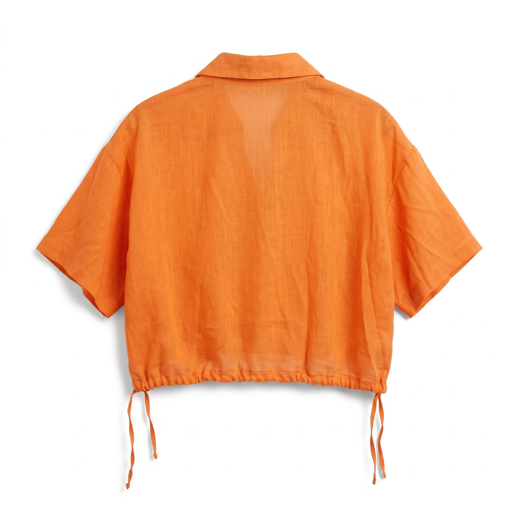 Shirt Collar Short Sleeve Blouse - Orange
