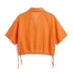 Shirt Collar Short Sleeve Blouse - Orange