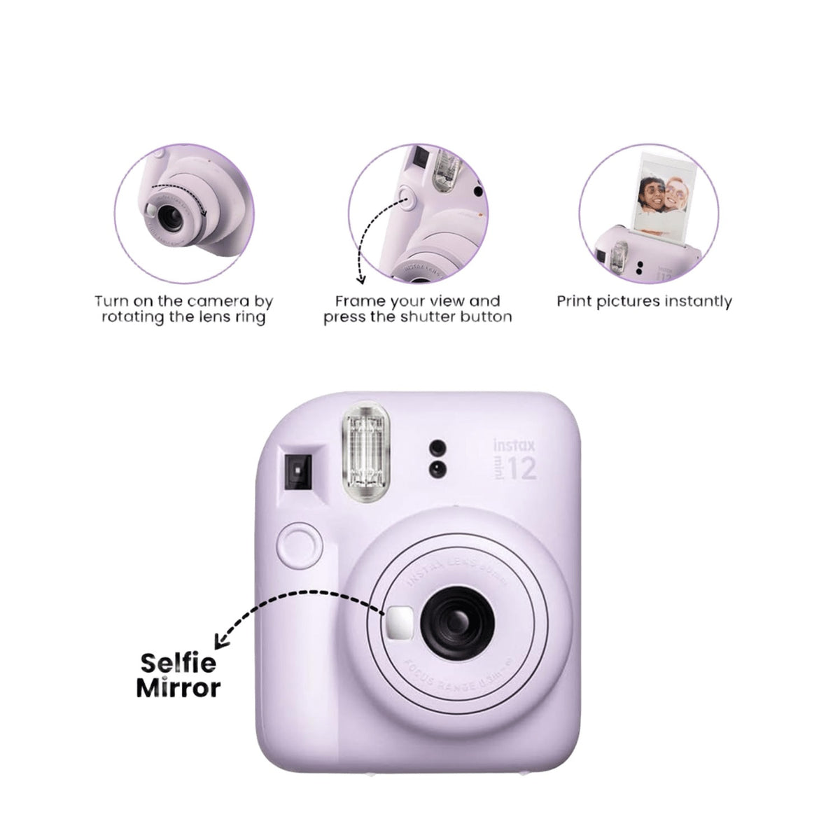 Camara Fujifilm Instax mini 12 (Lila) Combo 10 en 1