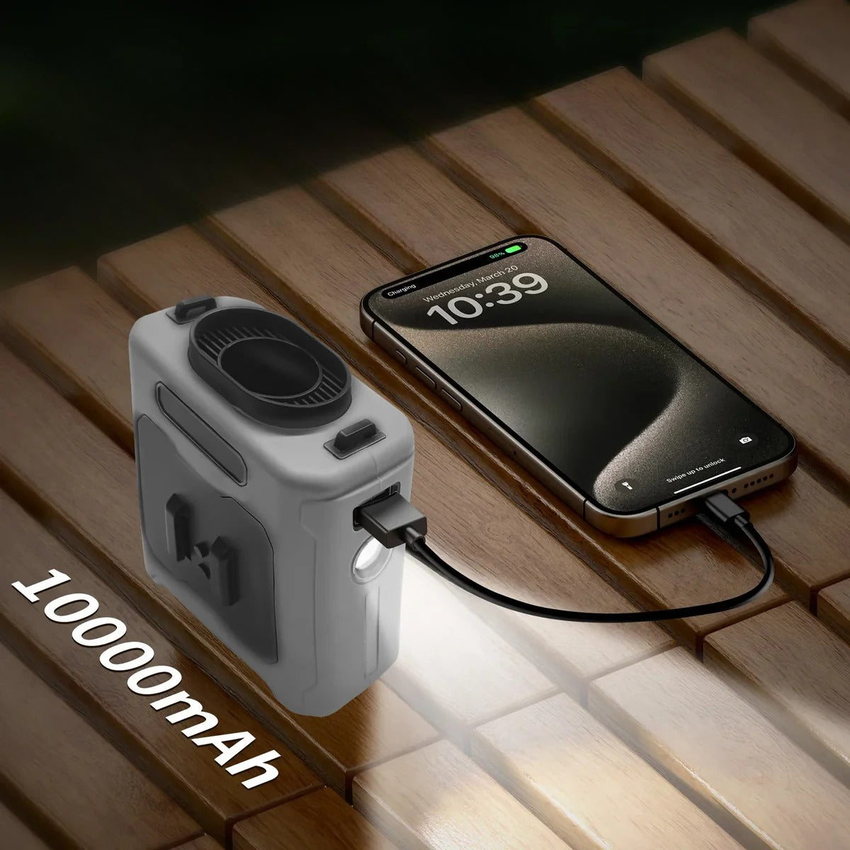 Ventilador Portátil De Cintura 3 En 1 Con Power Bank 10000mAh y Luz LED
