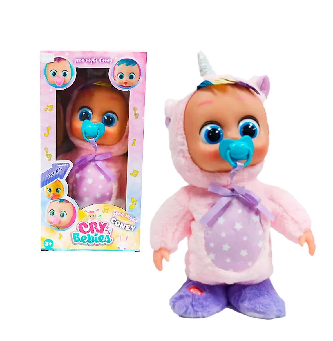Muñeca CryBabies Bebé Con Pijama y Chupete Llora y Emite Sonidos