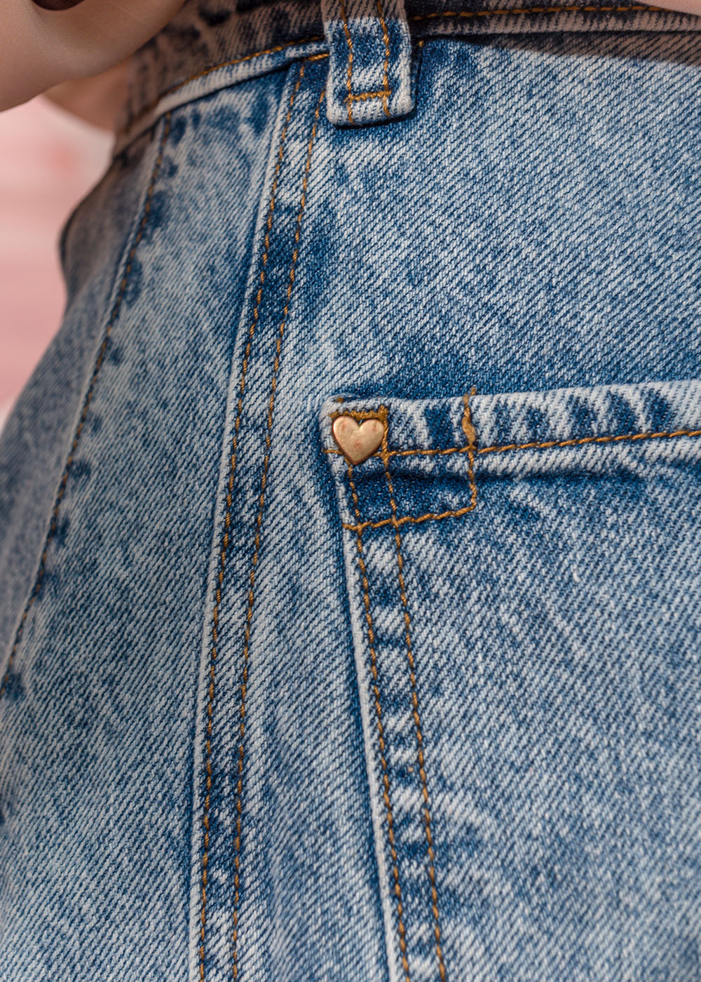 blue cotton denim jeans with belt loops and side seam cuts view 5