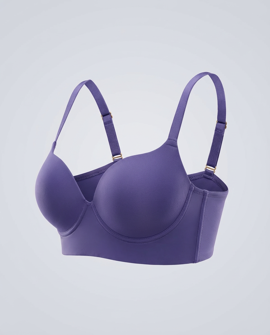 Brasier Realce Natural St.Even color morado con arco, copas lisas y base ancha. Detalle de tirantes ajustables y herrajes dorados.
