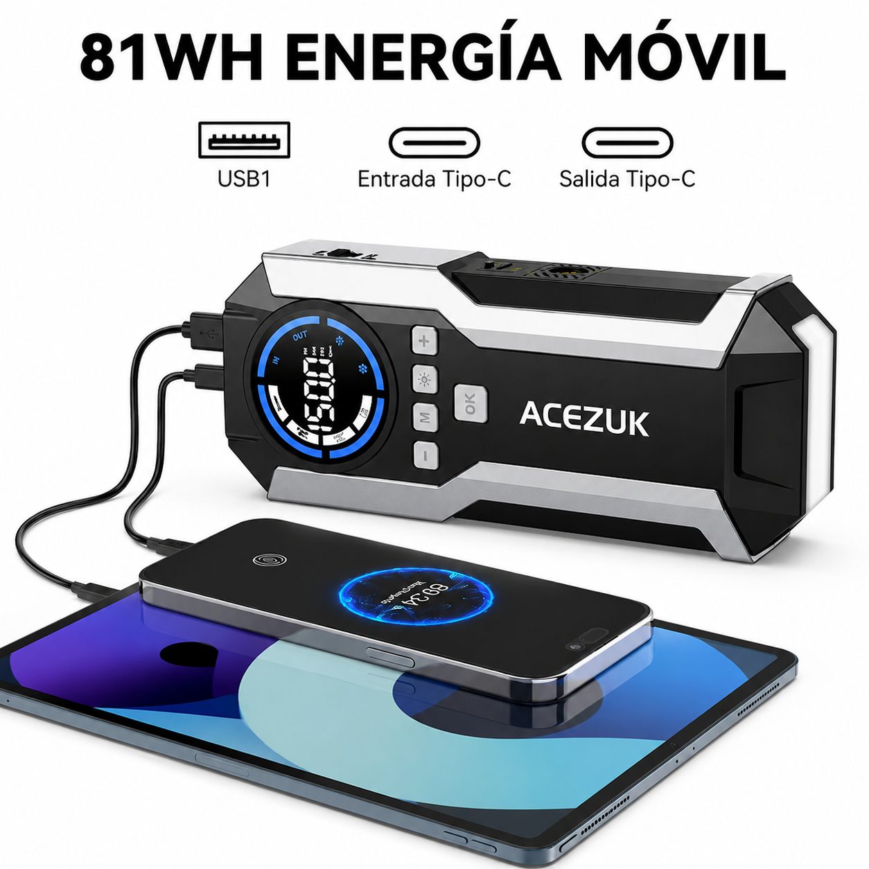Cargador Jumper De Batería Portátil Acezuk 8000A 12v 12,800mAh