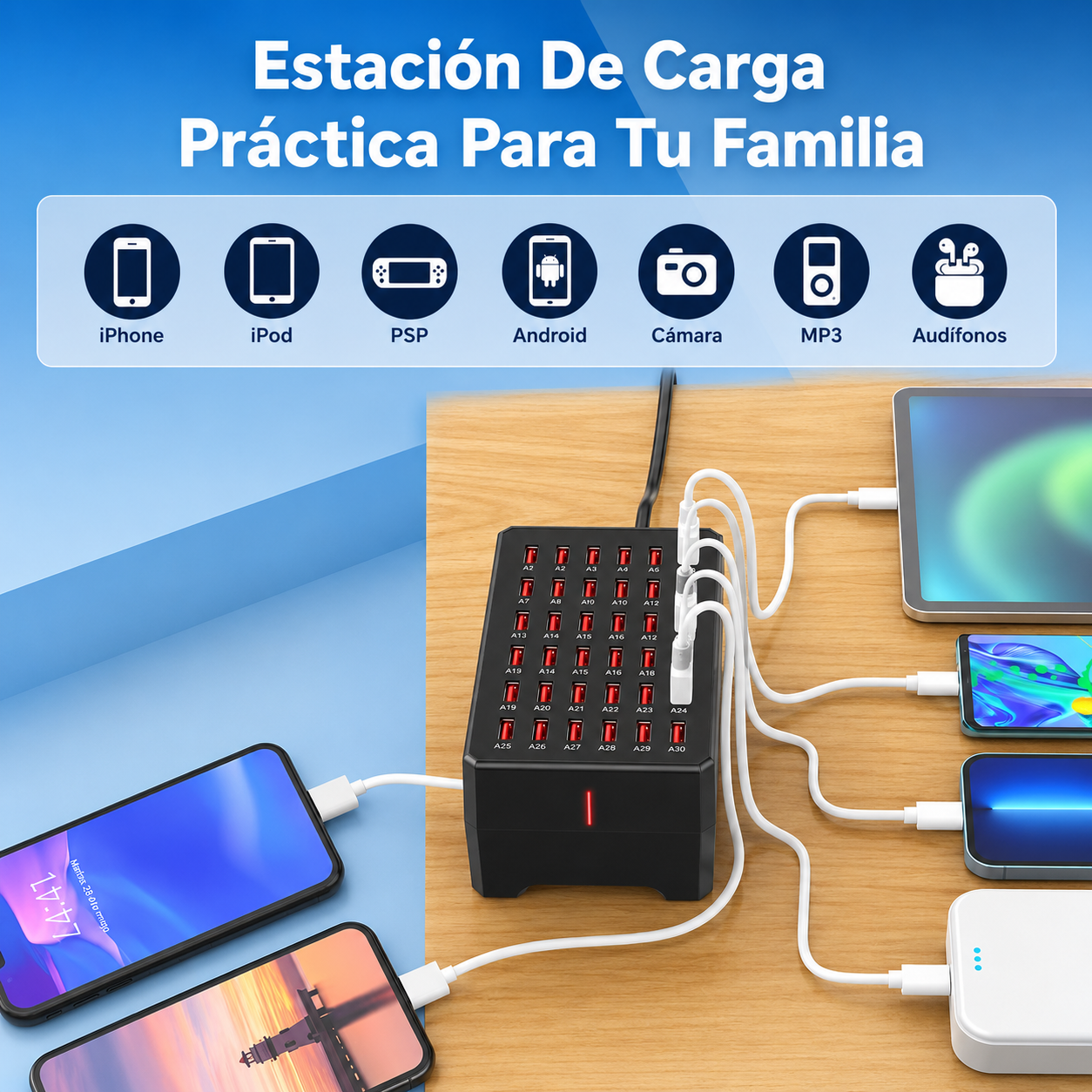 Estación De Carga Multipuerto USB De 30 Puertos – Carga Rápida