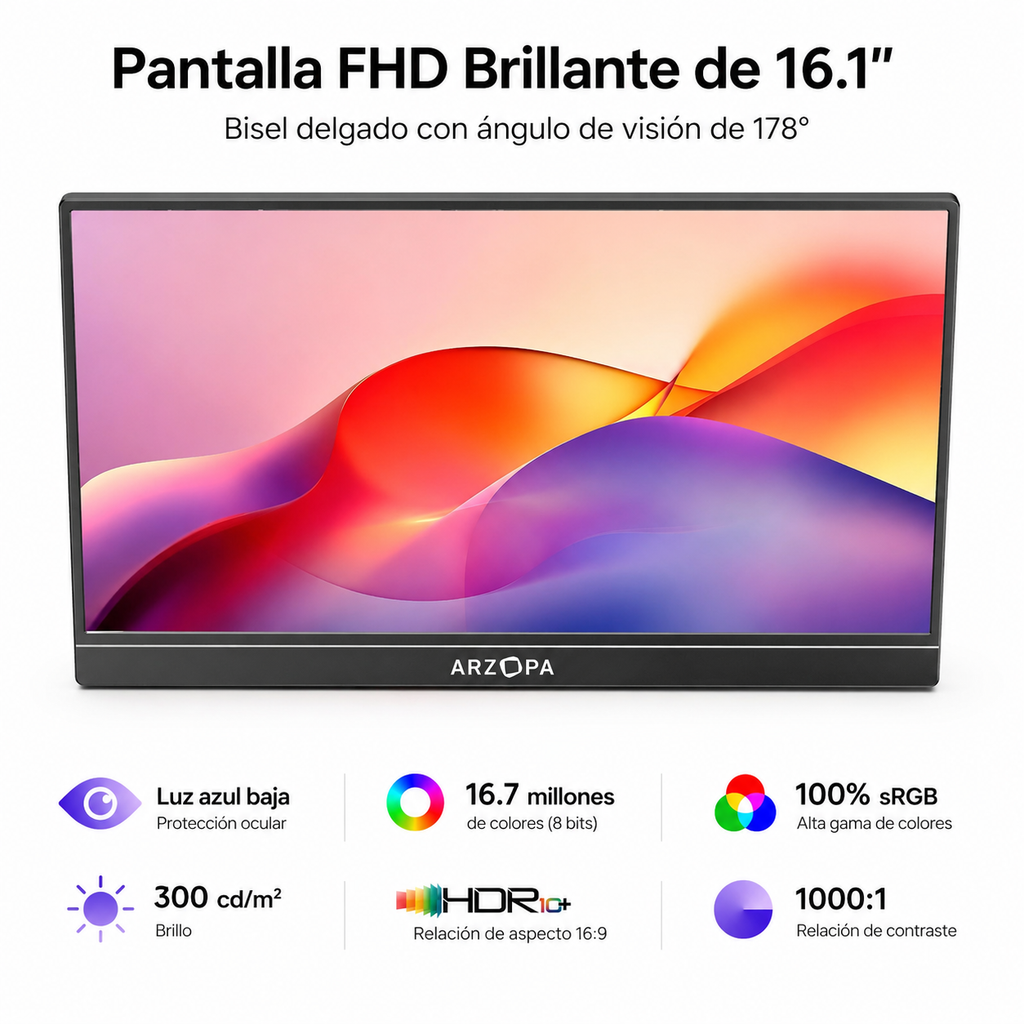 Monitor Portátil Arzopa 16.1" HDMI 1080P Con FHD Con Soporte Integrado
