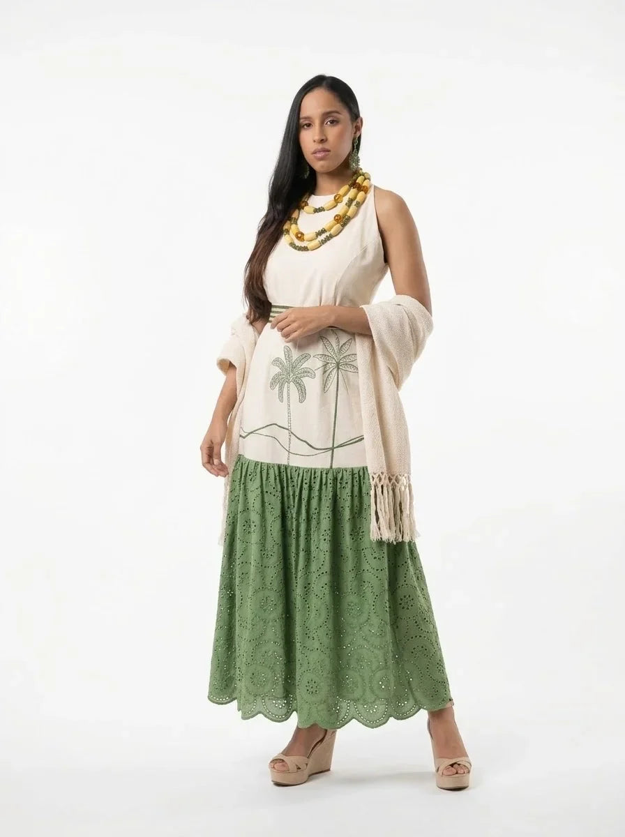 Vestido patrimonio verde broderie