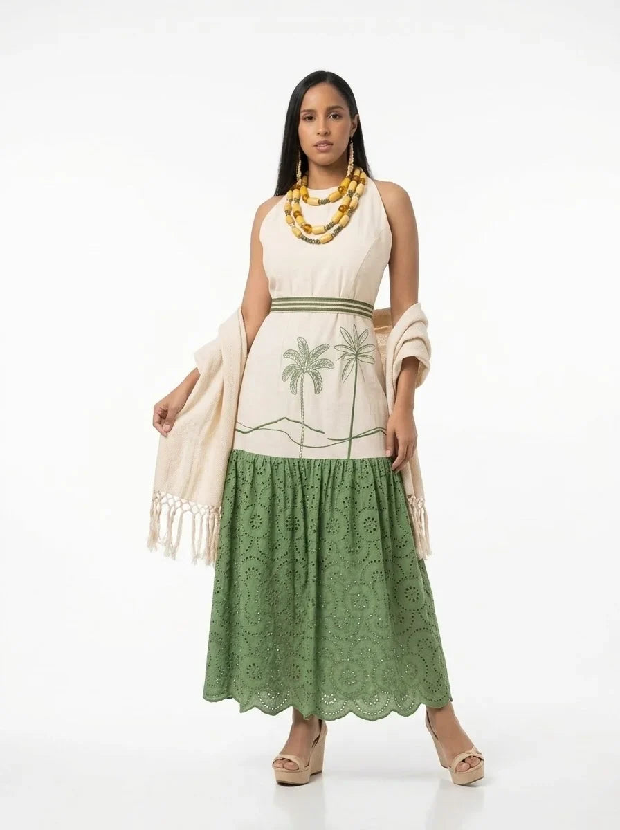 Vestido patrimonio verde broderie