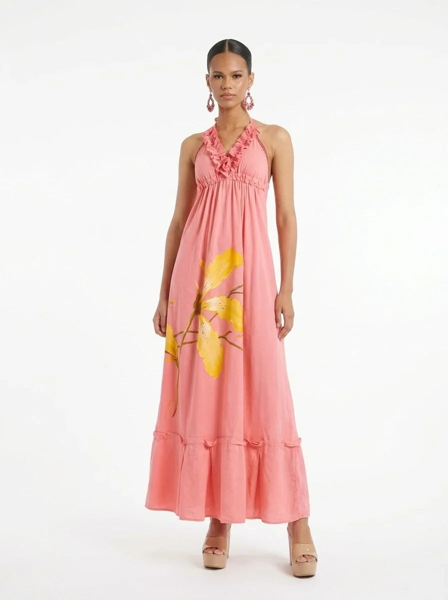 Vestido cuadrado pintado melón