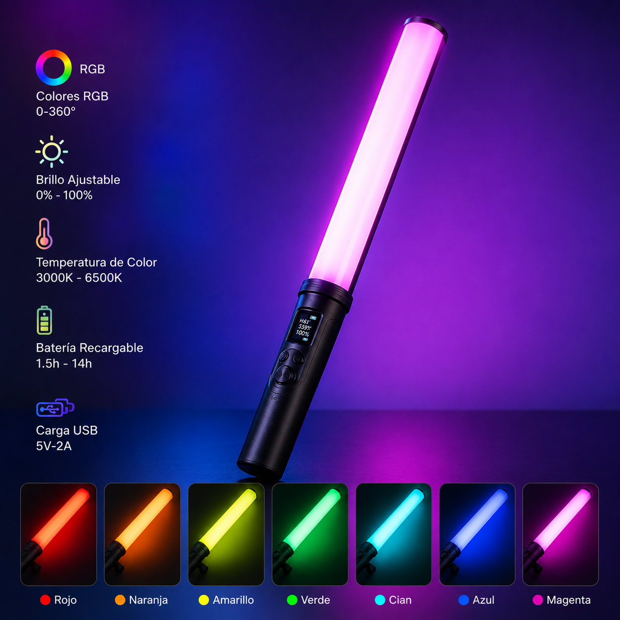 Lámpara LED RGB Portátil Para Fotos y Videos