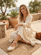 Baleta Coral Raíces Beige, zapato plano artesanal tipo crochet para mujer.