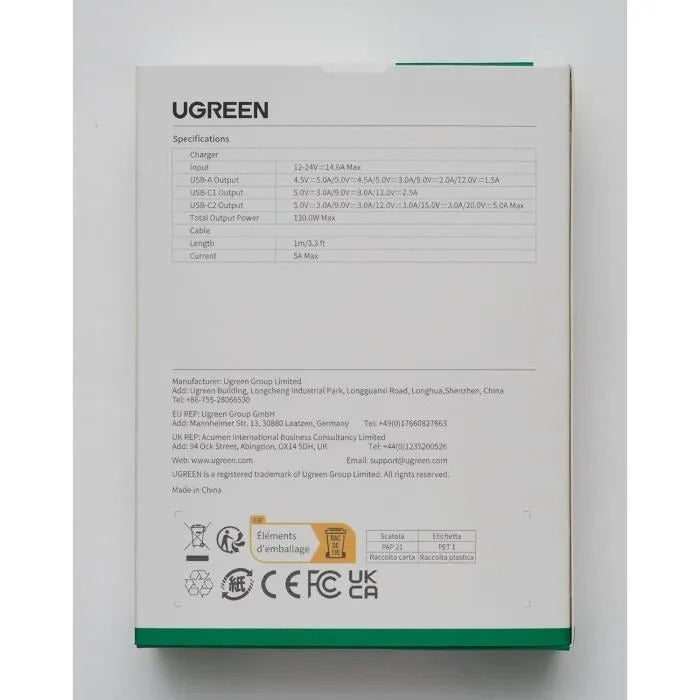 Cargador De Vehiculo De Carga Rápida UGREEN 130W