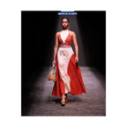 Vestido patrimonio halter terracota de lino